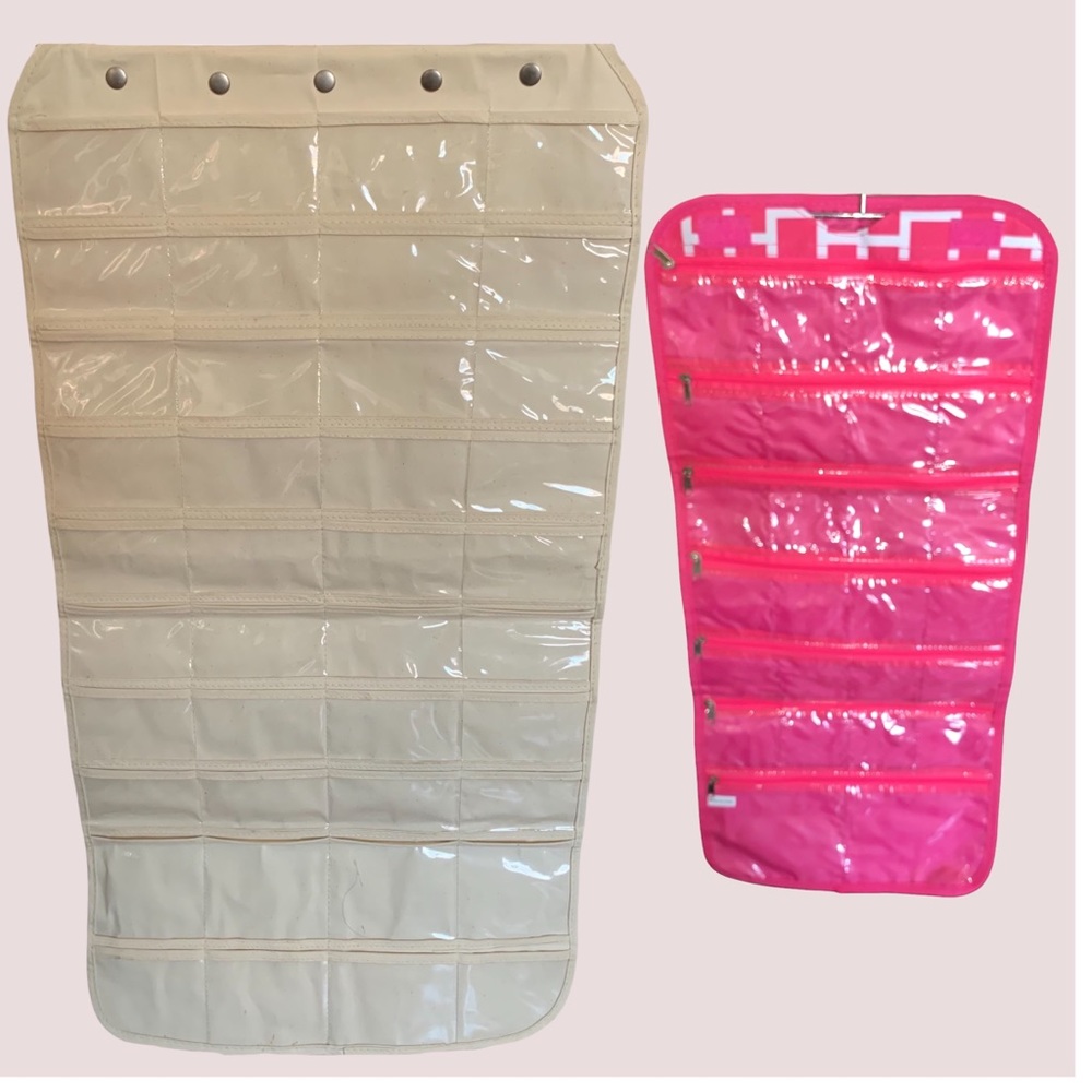 TWO Hanging Jewelry Organizers Pink & Ivory
